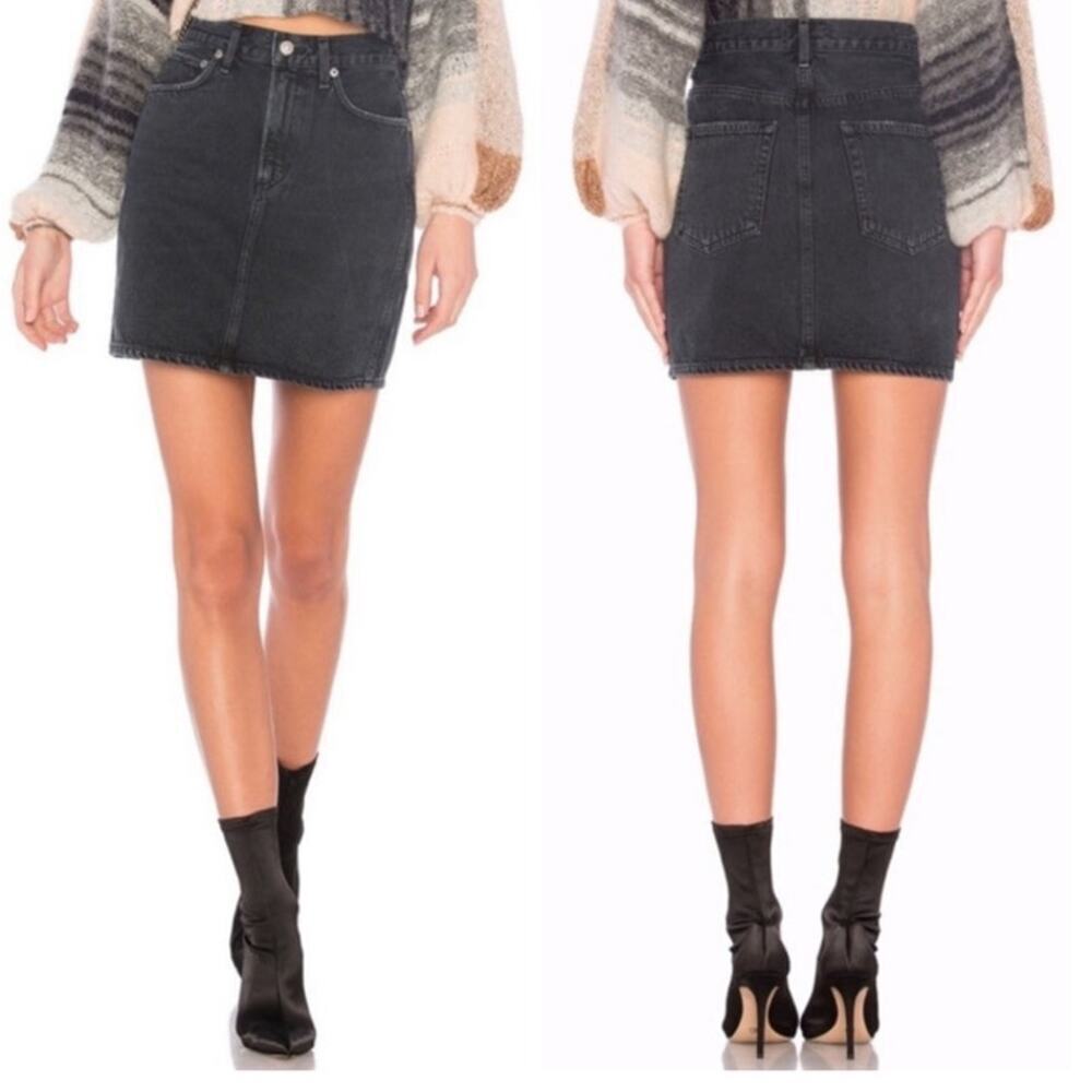 Agolde Kat Washed Black Denim Skirt Size 26